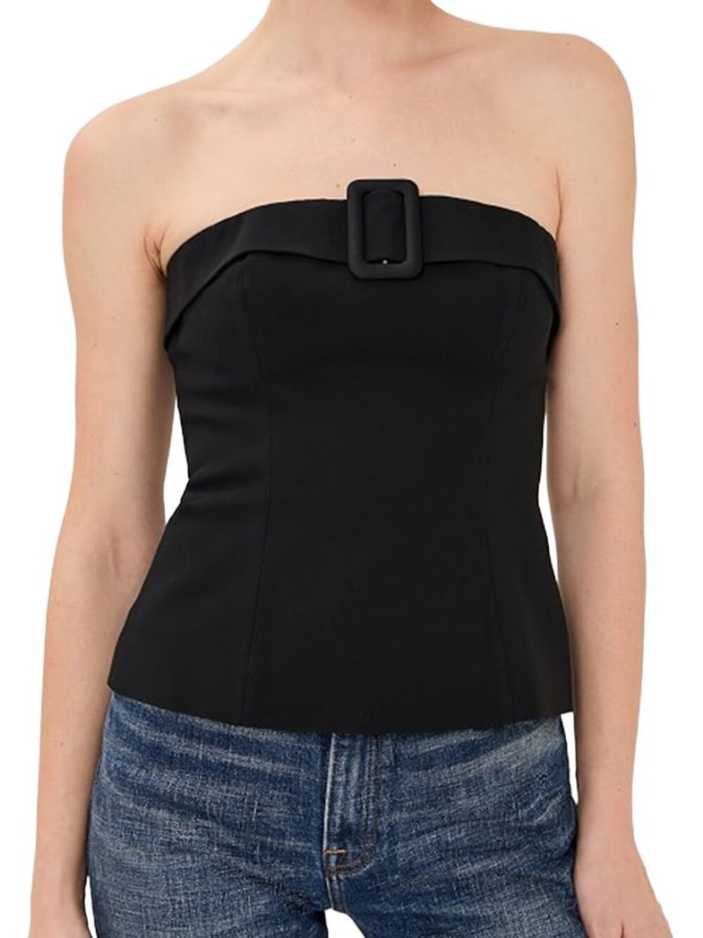Reformation Aradia Top Black Strapless Buckle Top Minimalist 0